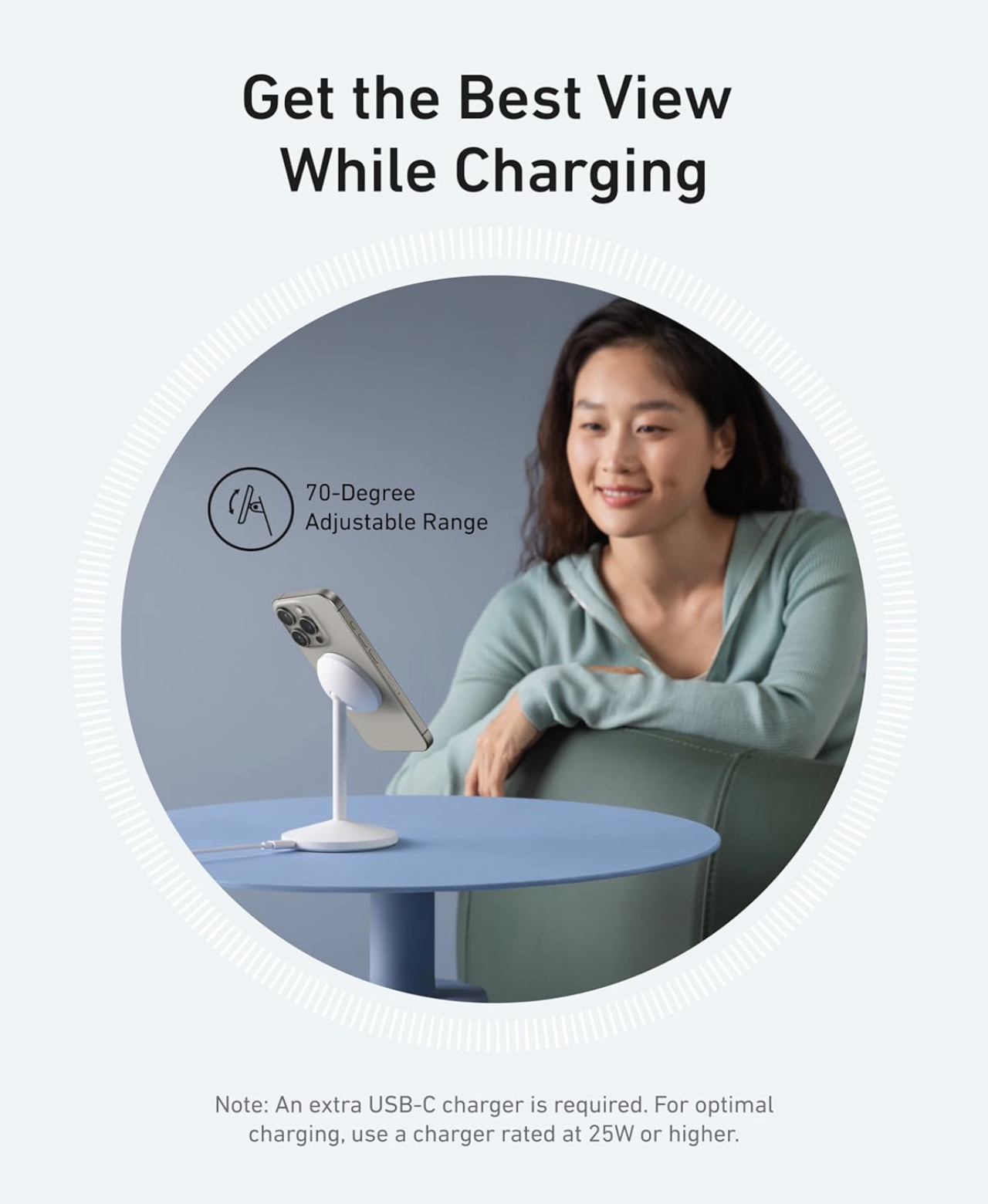 Anker MagGo Wireless Charger Stand with 360° Rotation with Adjustable Charging Surface White - A25X1H21
