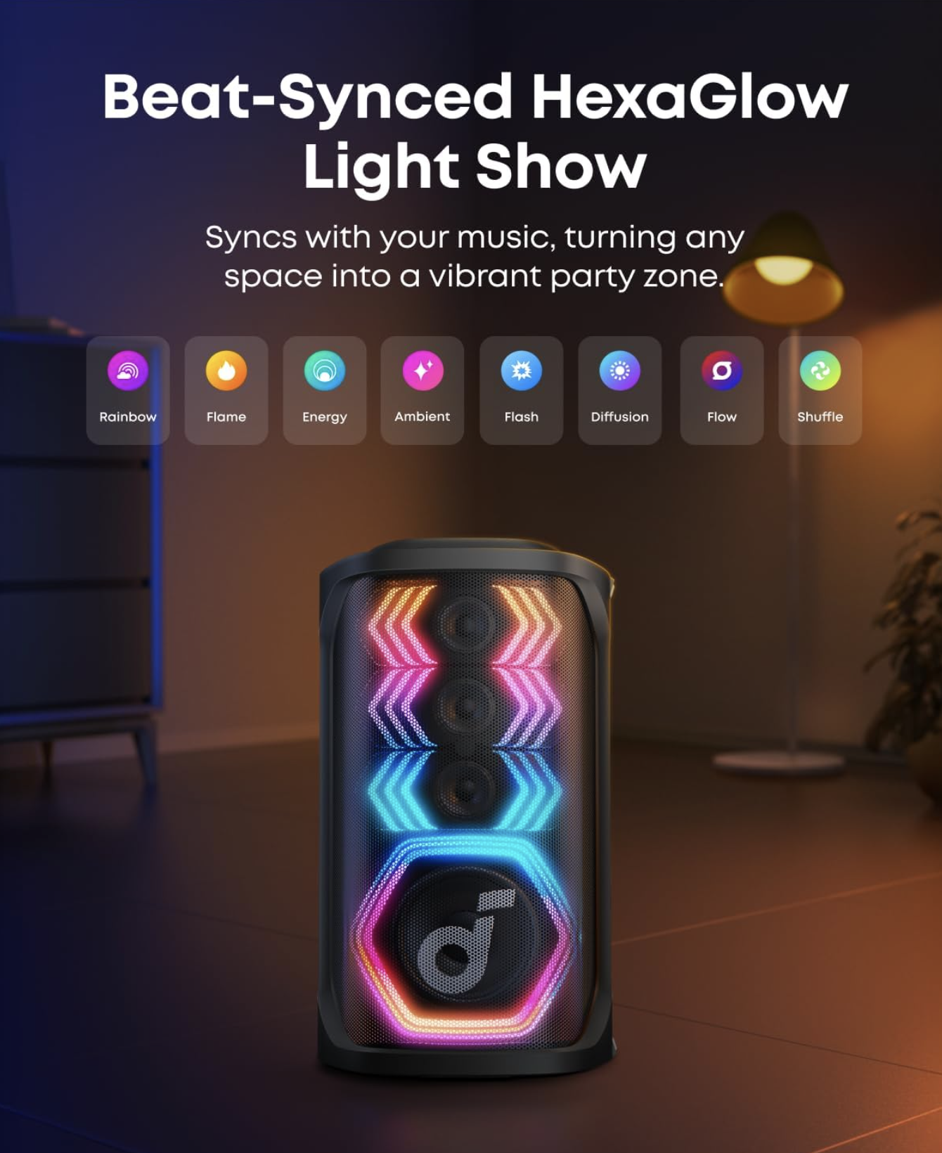 Anker Soundcore Rave 3S 200W AI Karaoke Party Speaker Wireless with Sound Light Show Black - A31A3012