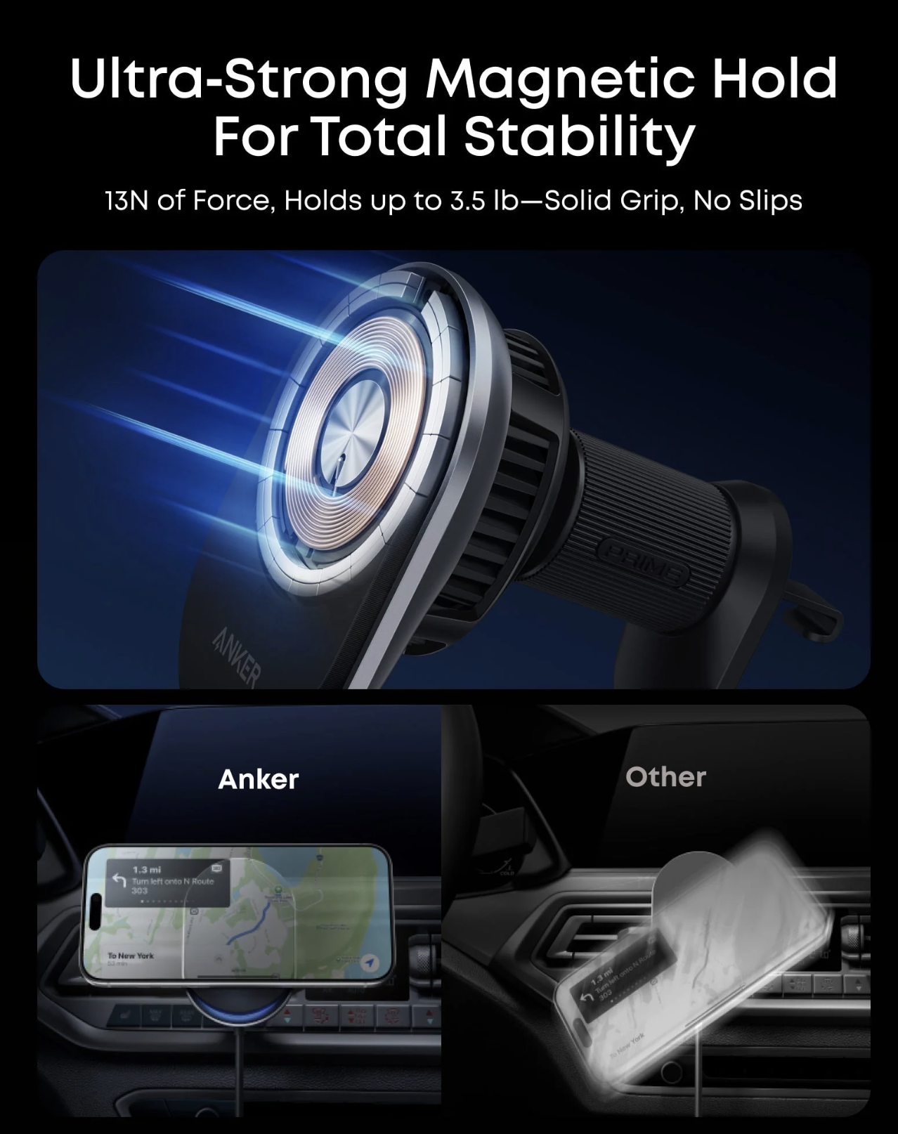 Anker Prime Q12 Ultra Fast Wireless Car Charger AirCool Pad 25W Black- B2933H11