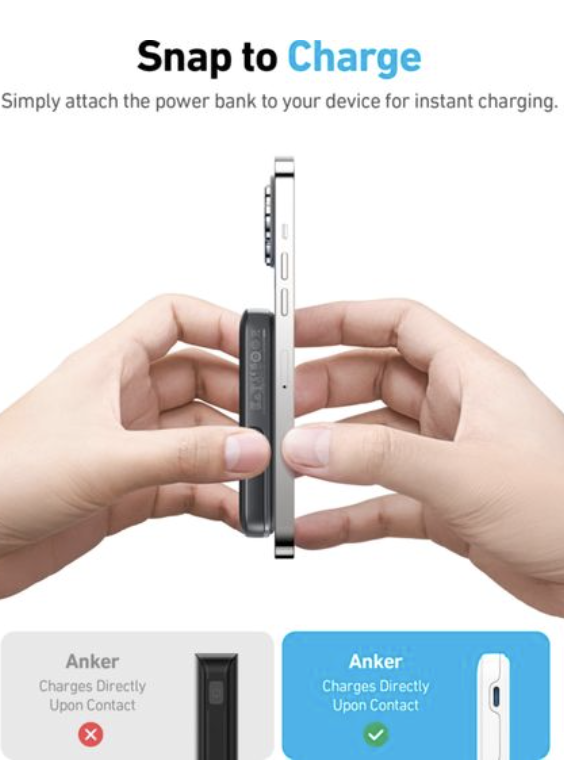 Anker 322 MagGo 5K mAh Magnetic Power Bank Wireless & USB C Port 7.5W Black - A1618G11