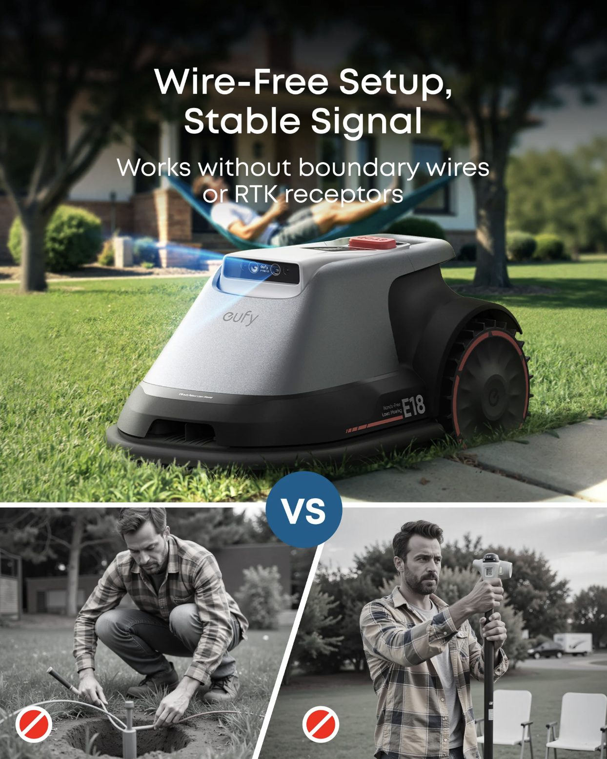 Eufy E18 Robot Cordless Lawn Mower with Hands-Free Auto-Mapping Grey - T28012A1