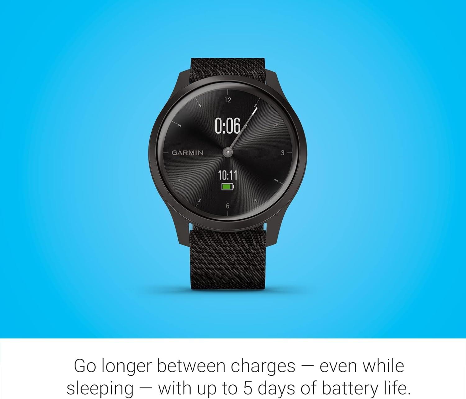 Garmin Vivomove Style Sports GPS Watch Nylon Black Pepper Graphite Refurbished