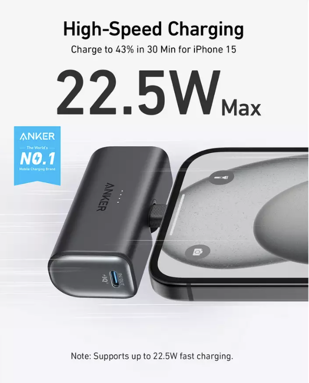 Anker Nano Power Bank 5K mAh with Foldable Built-In USB-C Connector Black - A1653011