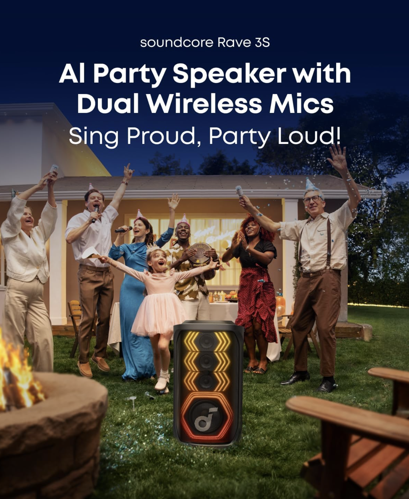 Anker Soundcore Rave 3S 200W AI Karaoke Party Speaker Wireless with Sound Light Show Black - A31A3012