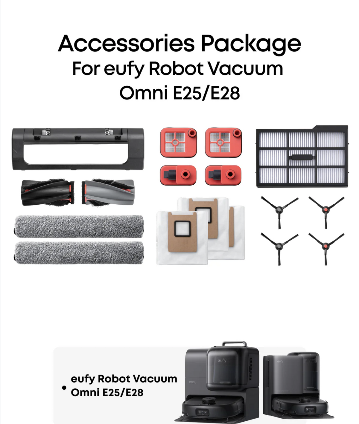 Eufy Omni E25/E28 Accessories Package for Robot Vacuum - T290QAR0