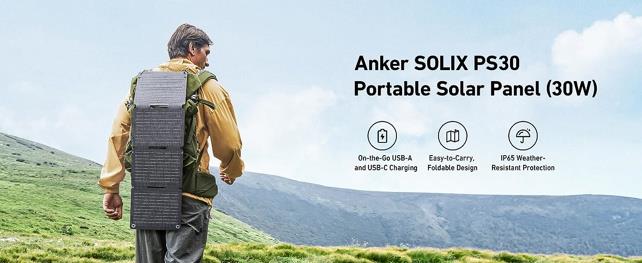 Anker SOLIX PS30 30w Portable Solar Panel for On-the-Go Charging with USB