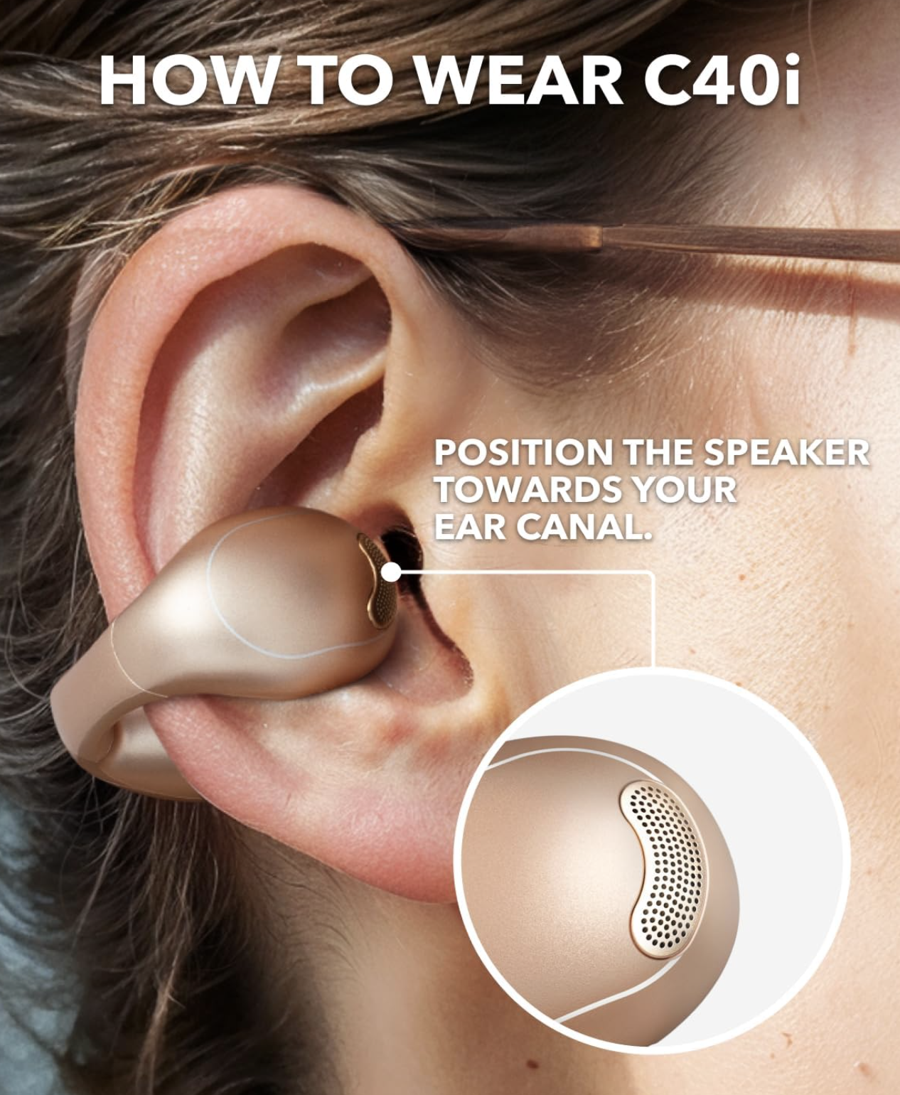 Anker Soundcore C40i Wireless Open-Ear Clip-On Earbud Clear Sound Headphones Golden - A3331GB1