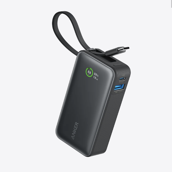 Anker NANO Power Bank 30W with Built-In USB-C Cable Fast Charging Black - A1259H11