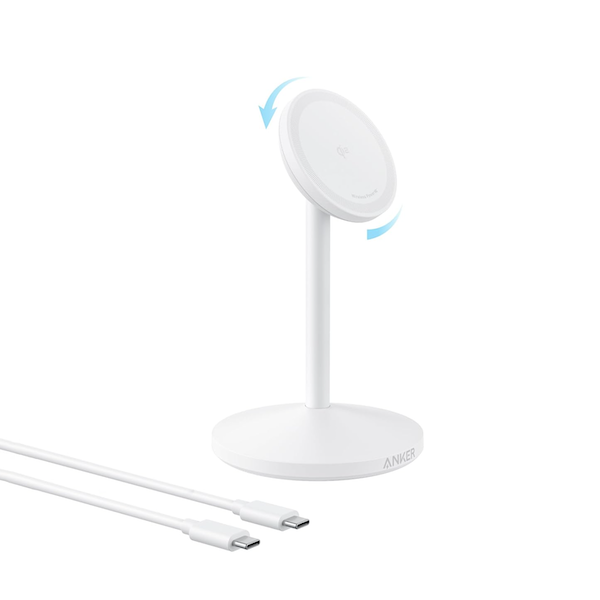 Anker MagGo Wireless Charger Stand with 360° Rotation with Adjustable Charging Surface White - A25X1H21