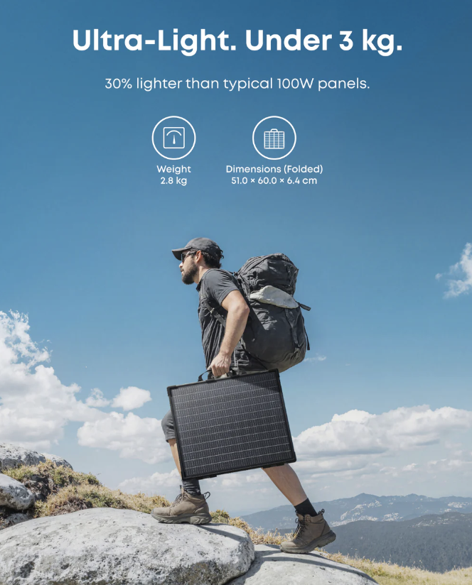 Anker SOLIX PS100 Bifacial Portable Solar Panel IP68 Water-Resistant Black - AS310011