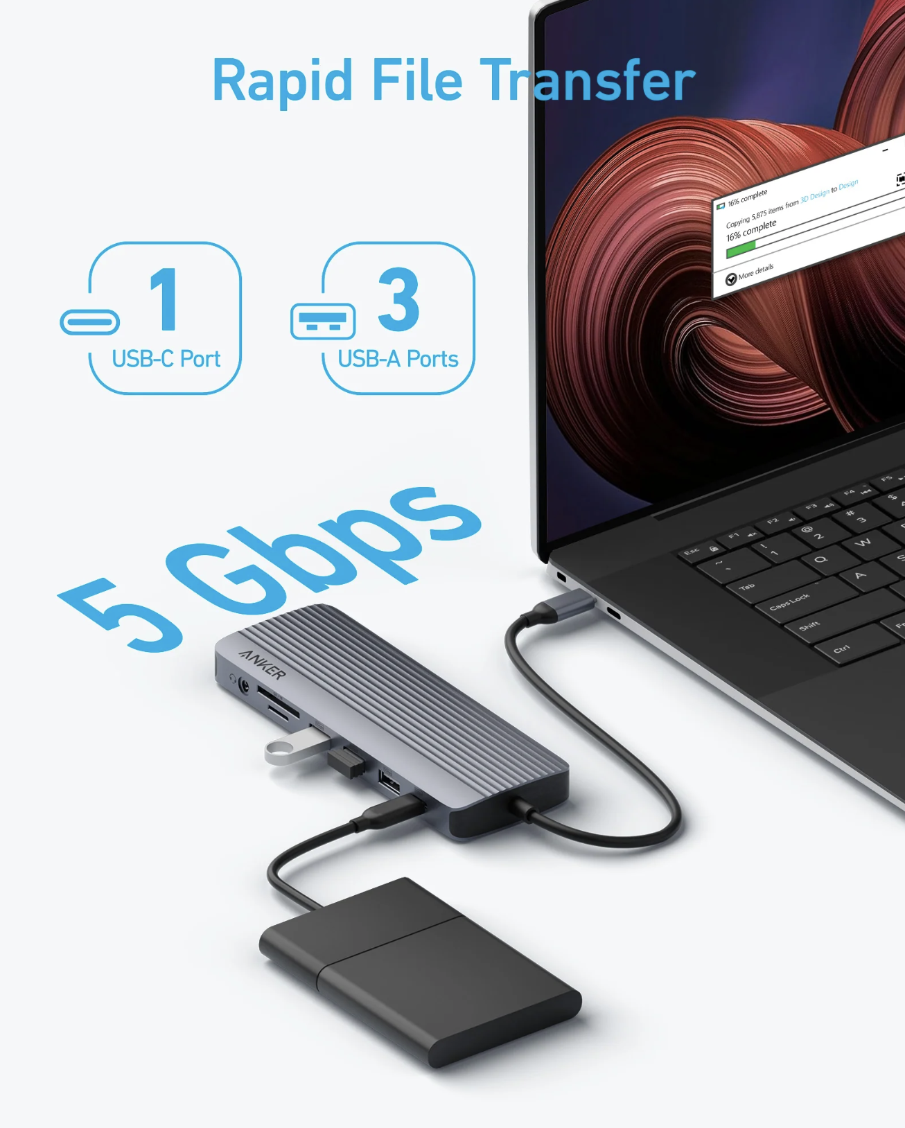 Anker USB-C Hub 14-in-1 Extended View with Triple Display & 80W Pass-Through Charging Grey - A8389HA1
