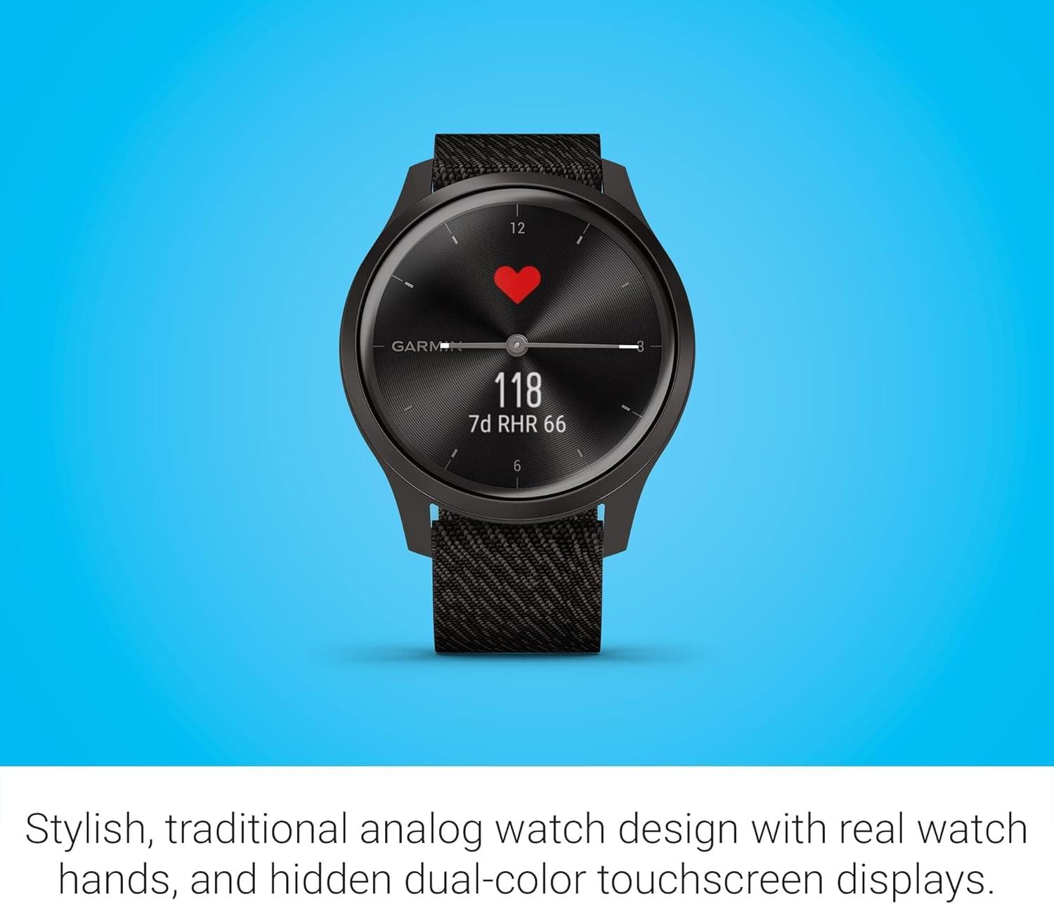Garmin Vivomove Style Sports GPS Watch Nylon Black Pepper Graphite Refurbished