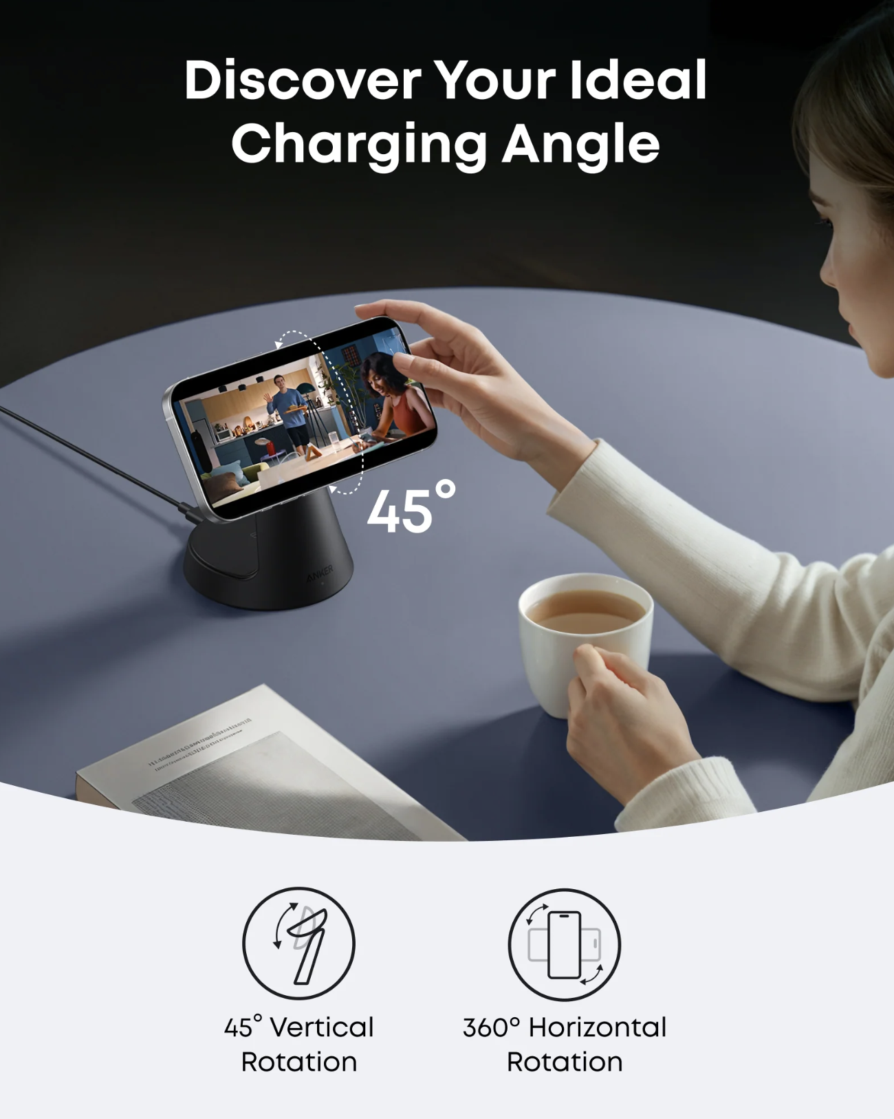 Anker MagGo 3-in-1 Q12 Ultra Fast Wireless Charging Station 15W with Adjustable Ergonomics Black - B25M4V11