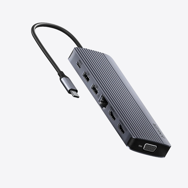 Anker USB-C Hub 14-in-1 Extended View with Triple Display & 80W Pass-Through Charging Grey - A8389HA1