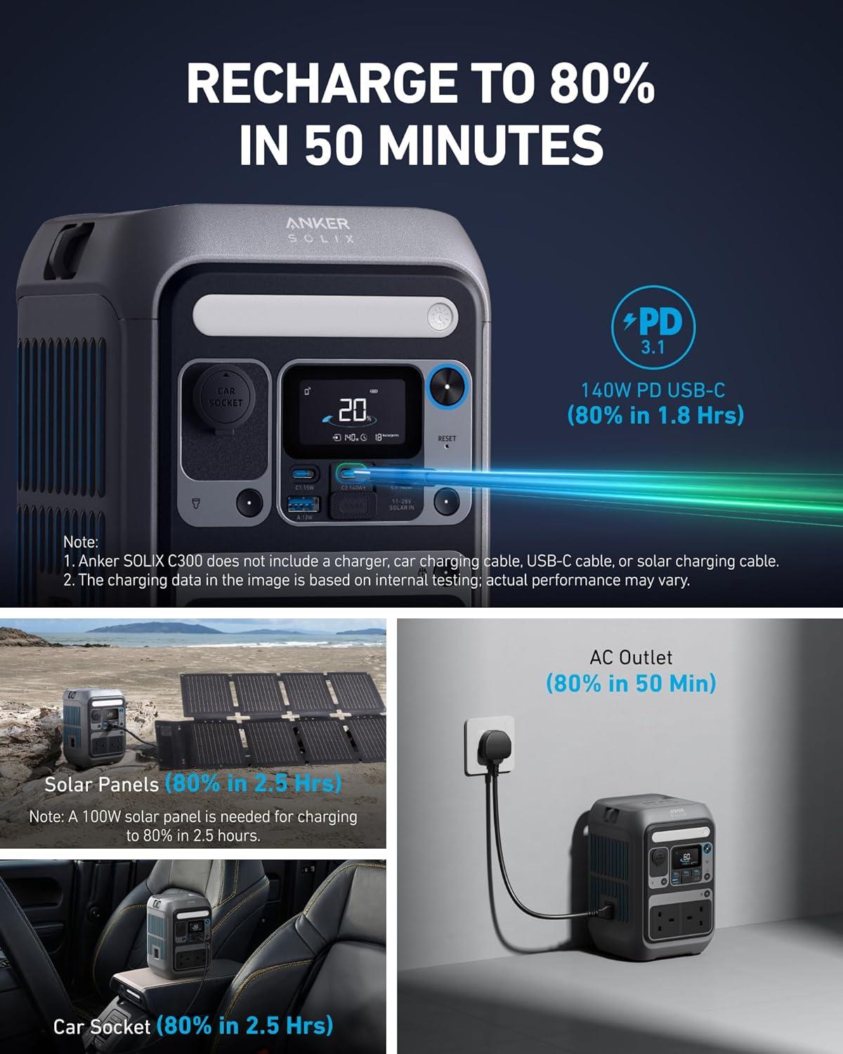 Anker SOLIX C300X Portable Battery Power Station 288Wh 300w - A1723211