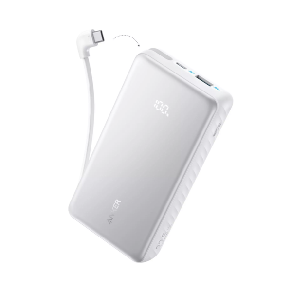 Anker ZOLO Power Bank 20K mAh 22.5W Fast Charging with Built-in USB-C Cable White - A110EH21