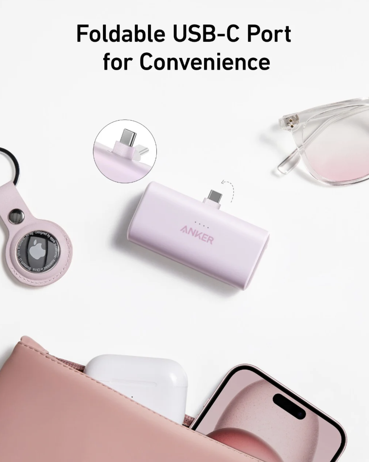 Anker Nano Power Bank 5K mAh with Foldable Built-In USB-C Connector Shell White - A1653H21