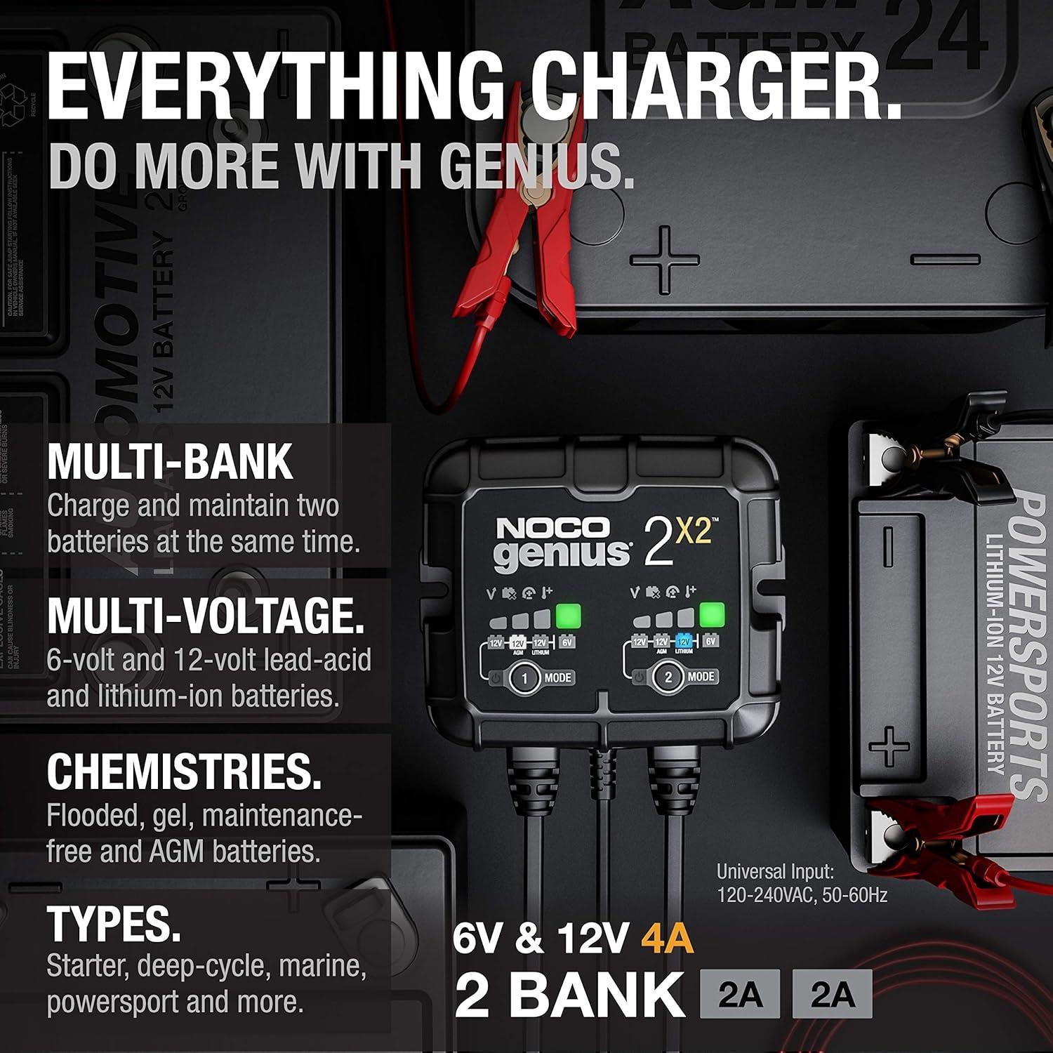 NOCO GENIUS2X2 4A 2 Bank Smart Battery Charger Trickle Charger & Desulfator