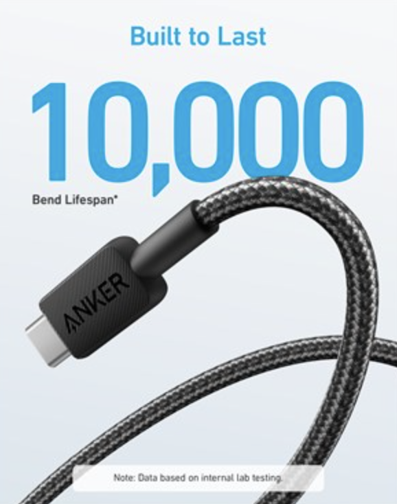 Anker 322 USB-C to USB-C Cable High Speed Charging 3FT Braided Black - A81F5H11