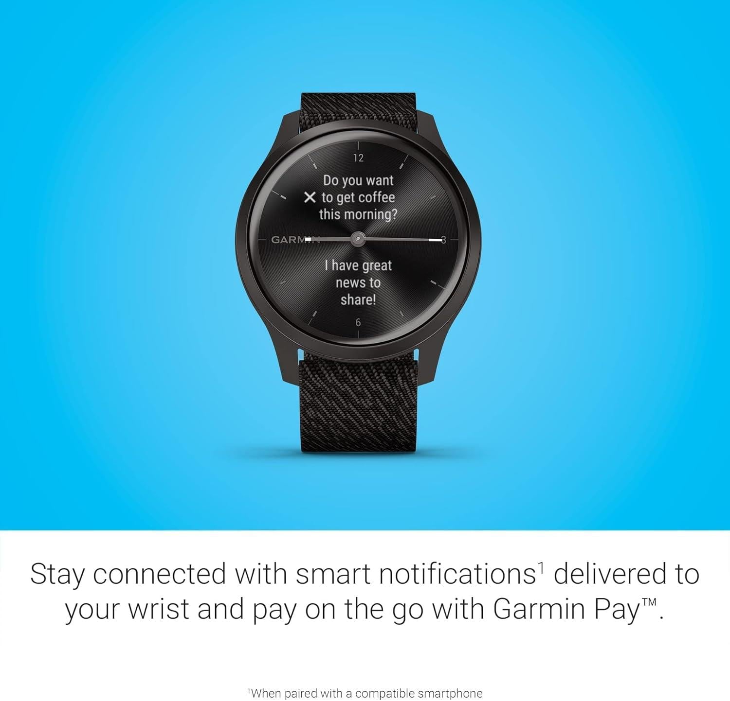 Garmin Vivomove Style Sports GPS Watch Nylon Black Pepper Graphite Refurbished