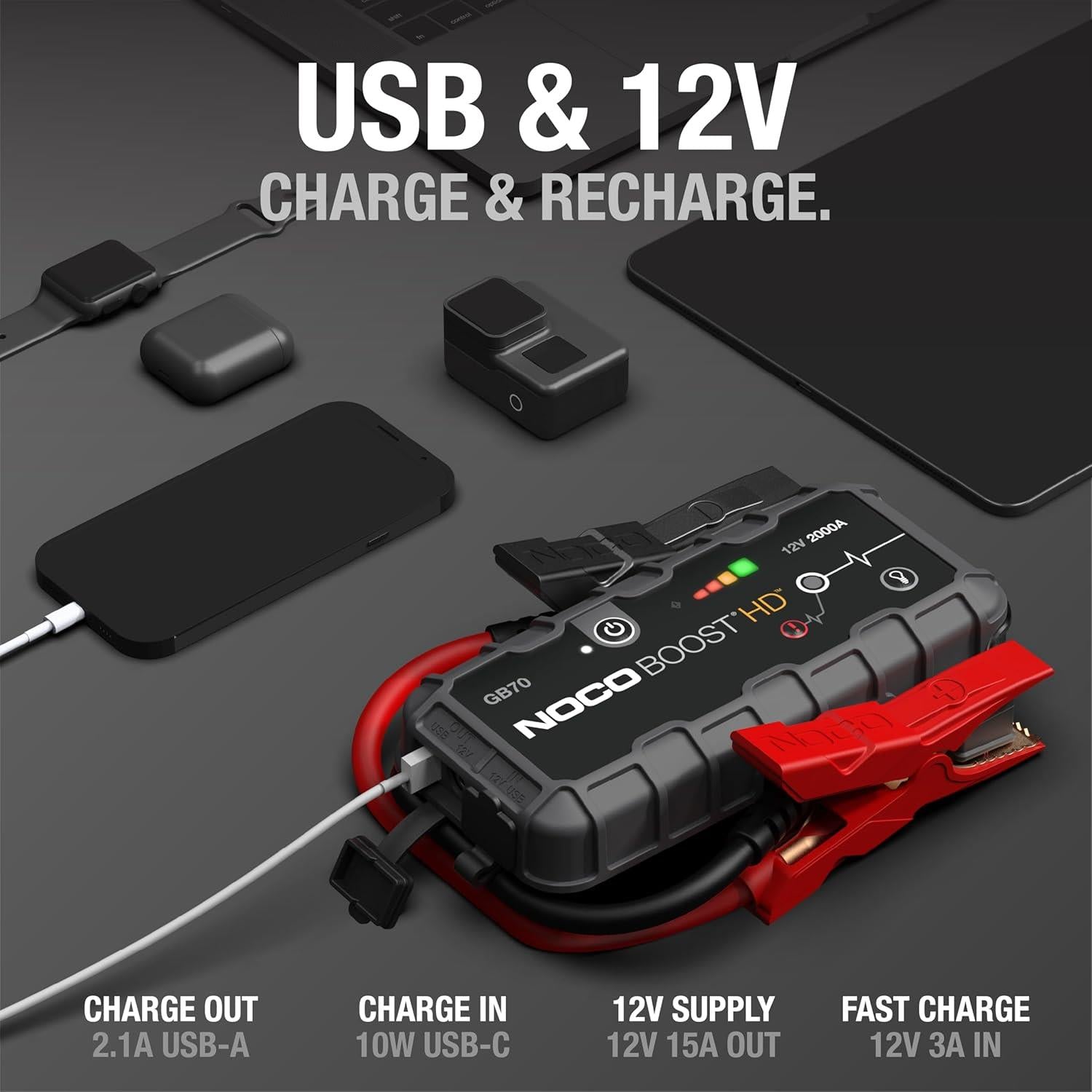 NOCO Boost HD GB70 2000A UltraSafe Car Jump Starter Power Pack & Battery Booster