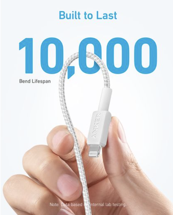Anker 322 USB-C to Lightning Charging Cable 6FT Braided MFi Certified White - A81B6G21