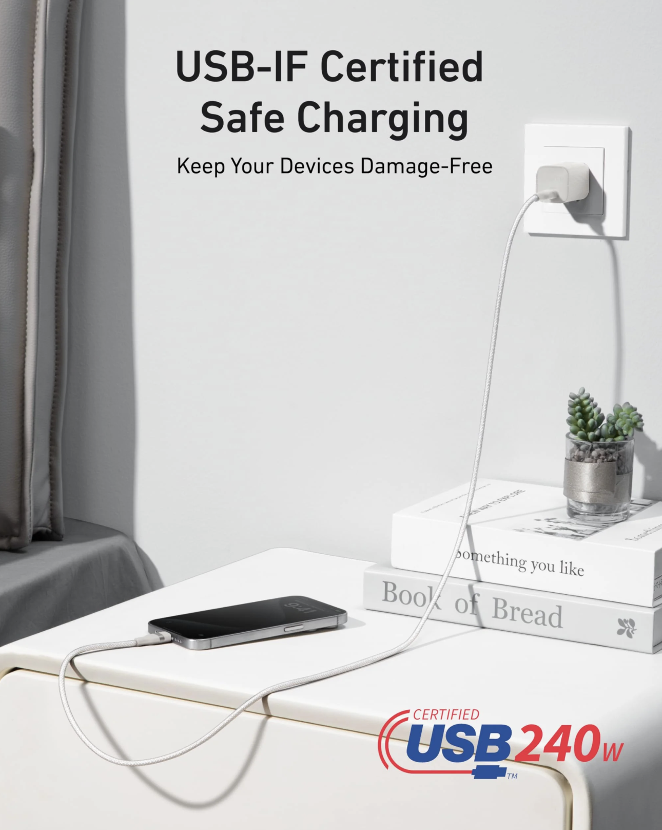 Anker USB-C to USB-C Braided Super Fast Charging Cable 3FT 240W White - A82E2H21
