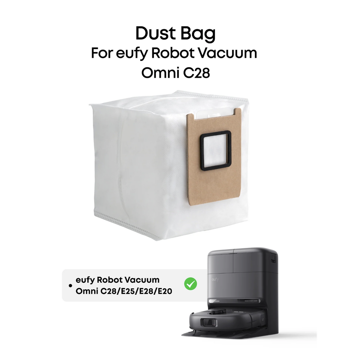Eufy Dust Bag 3 pieces 3L Leak-Proof Effective Filtration Safe Compatible with C28/E25/E28/E20/X12 Pro - T29YQA20