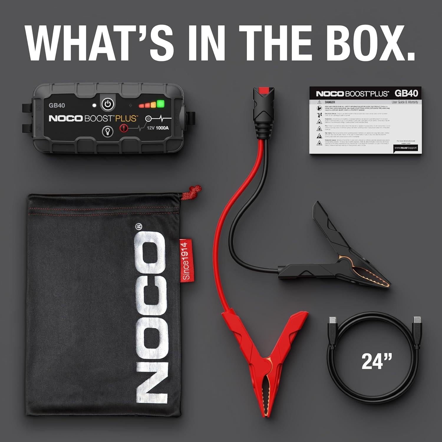 NOCO Boost Plus GB40 1000A UltraSafe Car Jump Starter Power Pack Jump Leads
