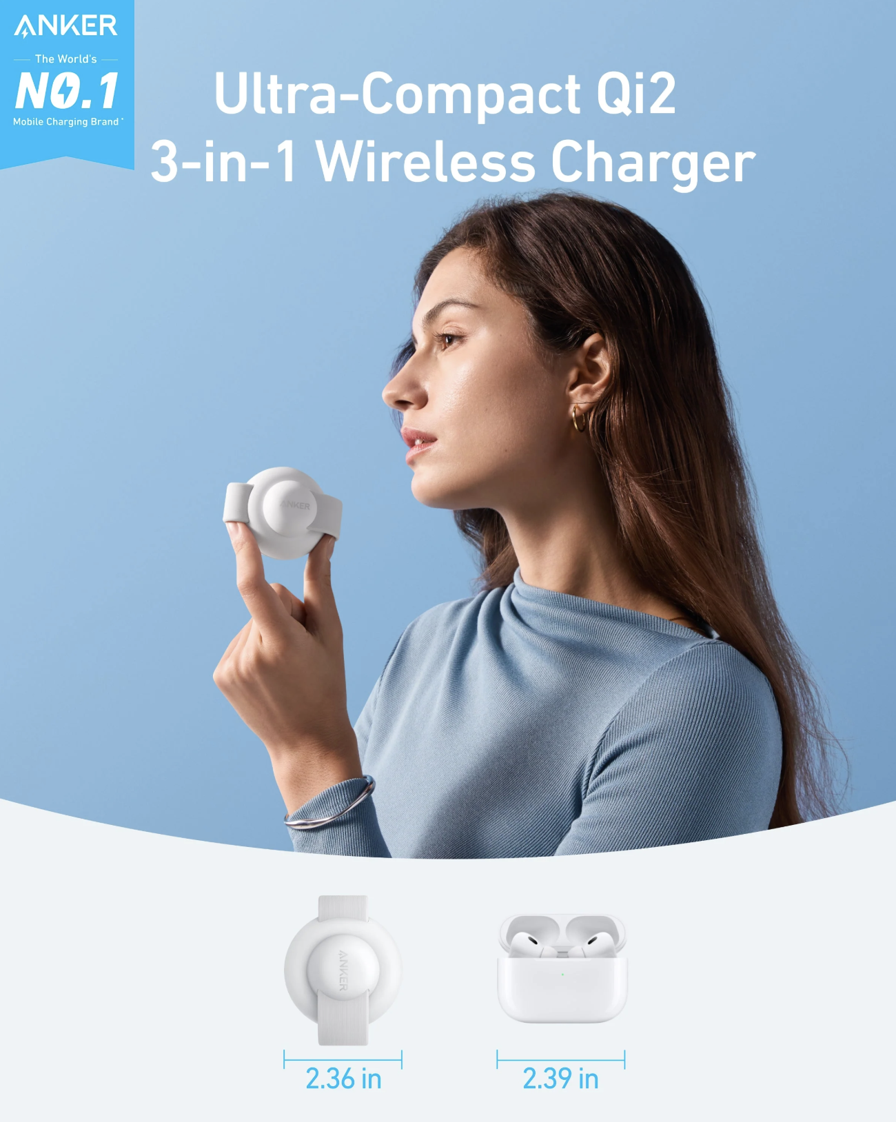 Anker MagGo 3-in-1 Q12 Wireless Fast Charging Station Foldable Pad 5W White - B25M8H21