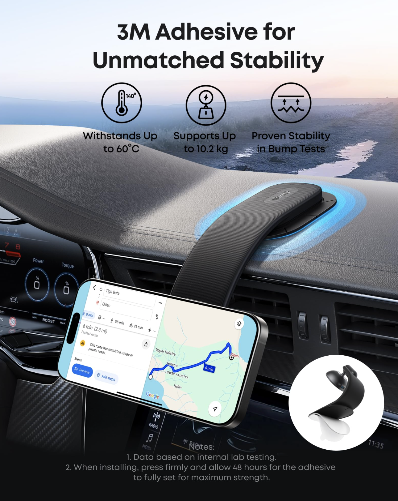Anker Nano Magnetic Phone Car Detachable Holder Ultimate Viewing Flexibility Black - A9110H11
