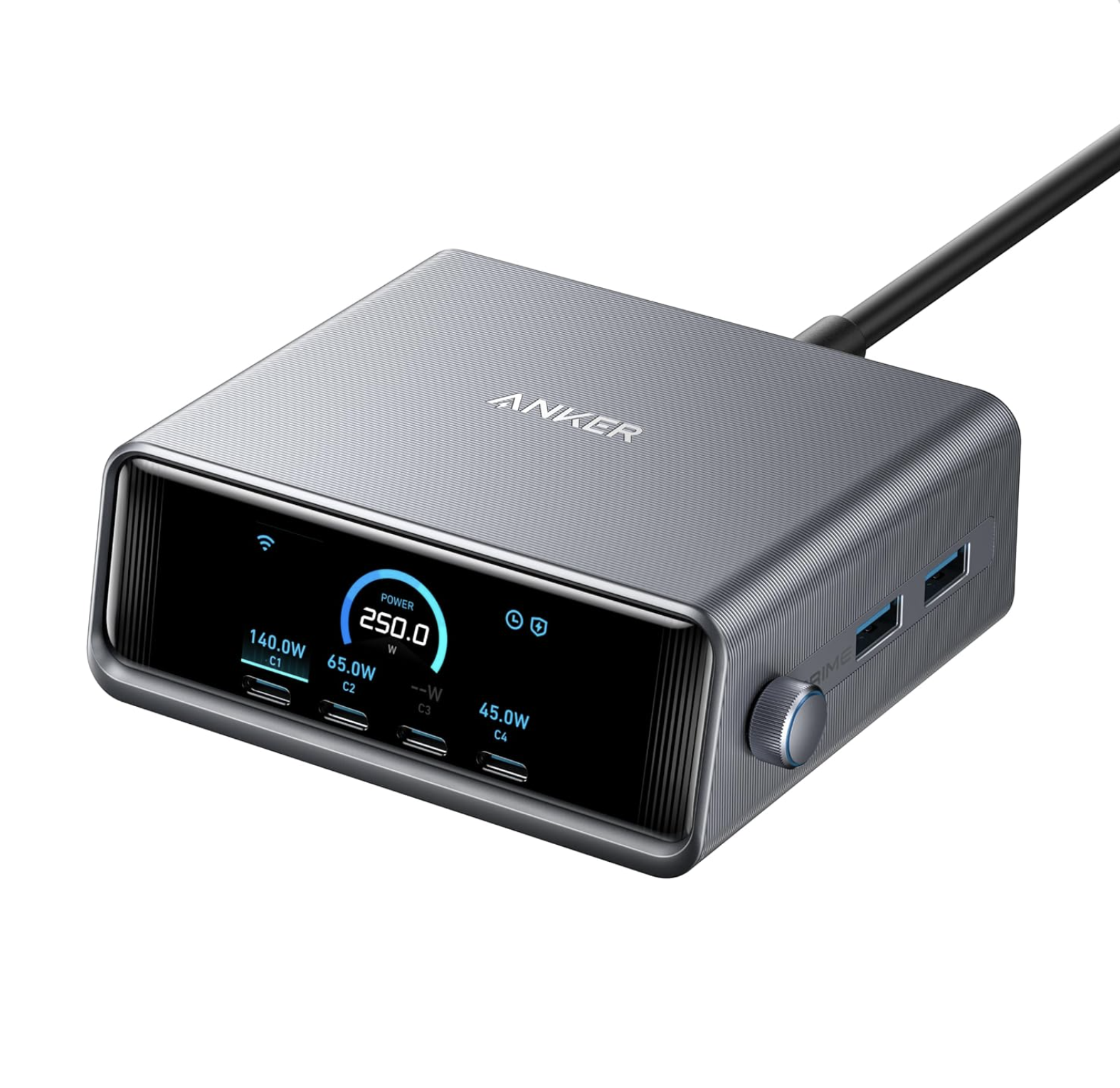 Anker Prime Charger 250W 6 Ports GaNPrime Technology with Smart Control Dial - A2345241