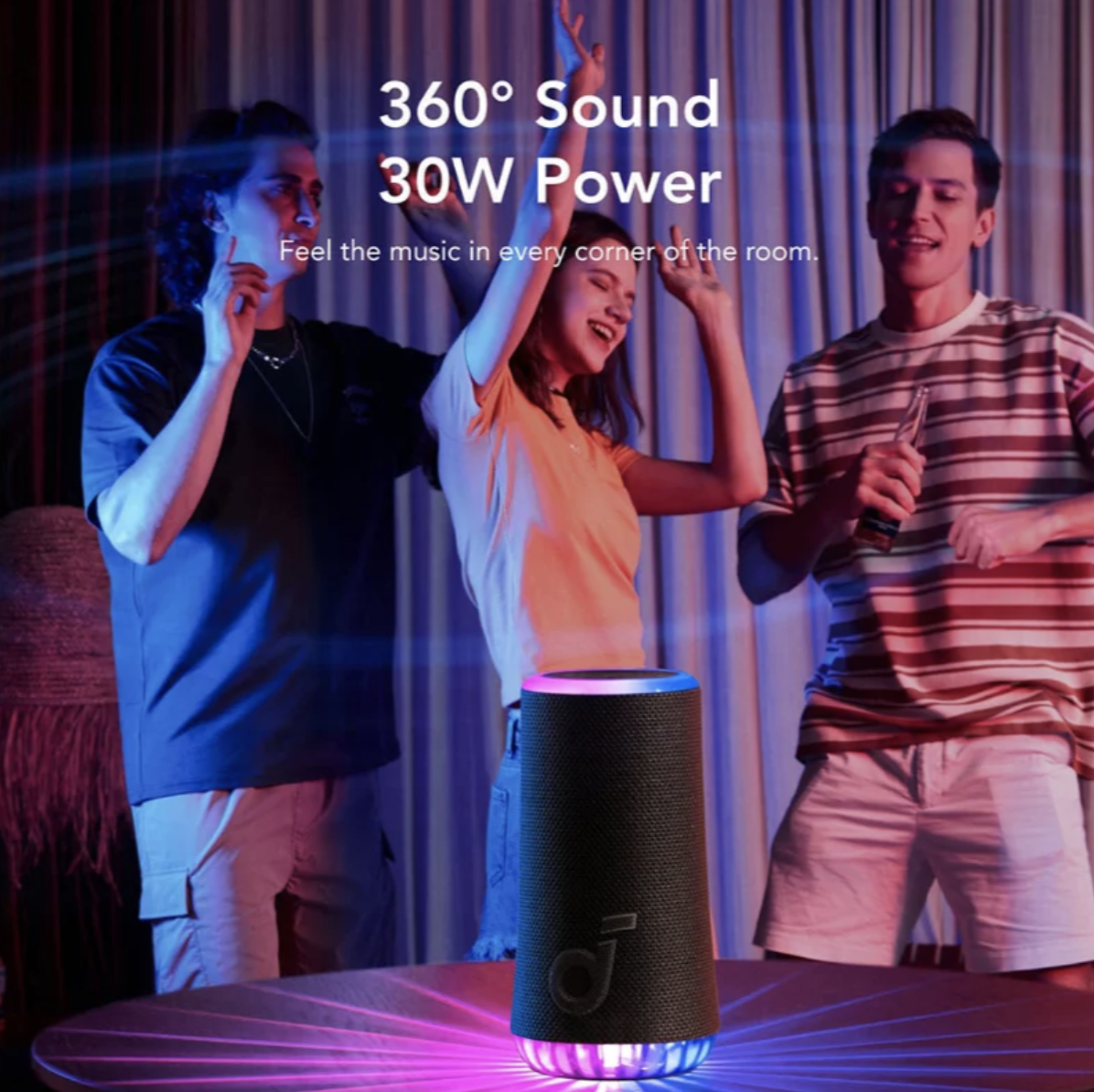 Anker Soundcore Glow 30W Wireless Mono Portable Speaker with Synchronized Light Show Black - A3166G11