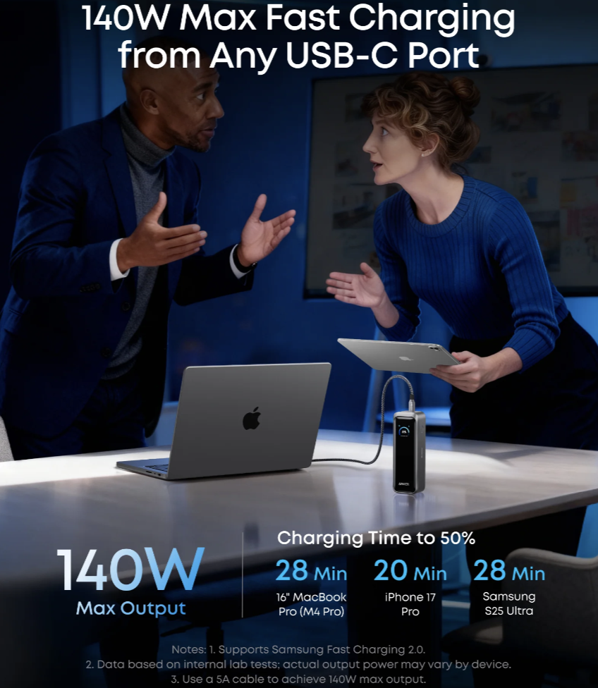 Anker PRIME 20000mAh Power Bank Portable Fast Charging & Recharging 220W - A110BH11