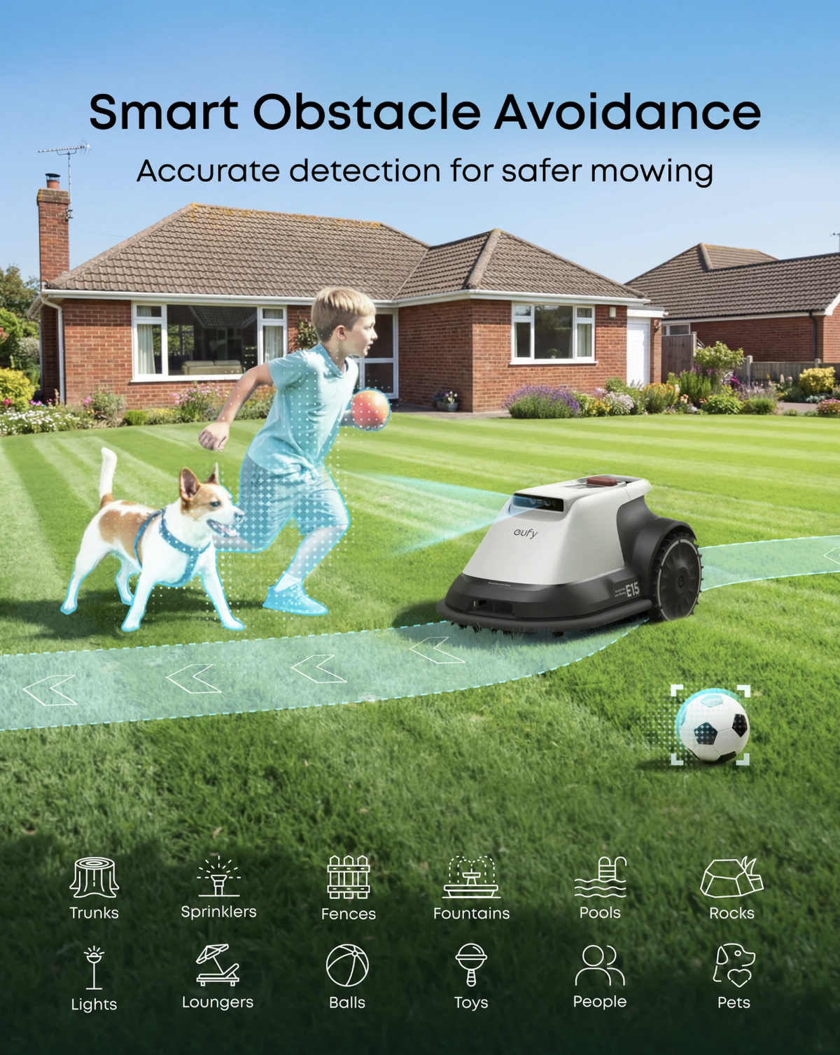 Eufy E15 Robot Cordless Lawn Mower with Accurate Obstacle Avoidance - T28802A2