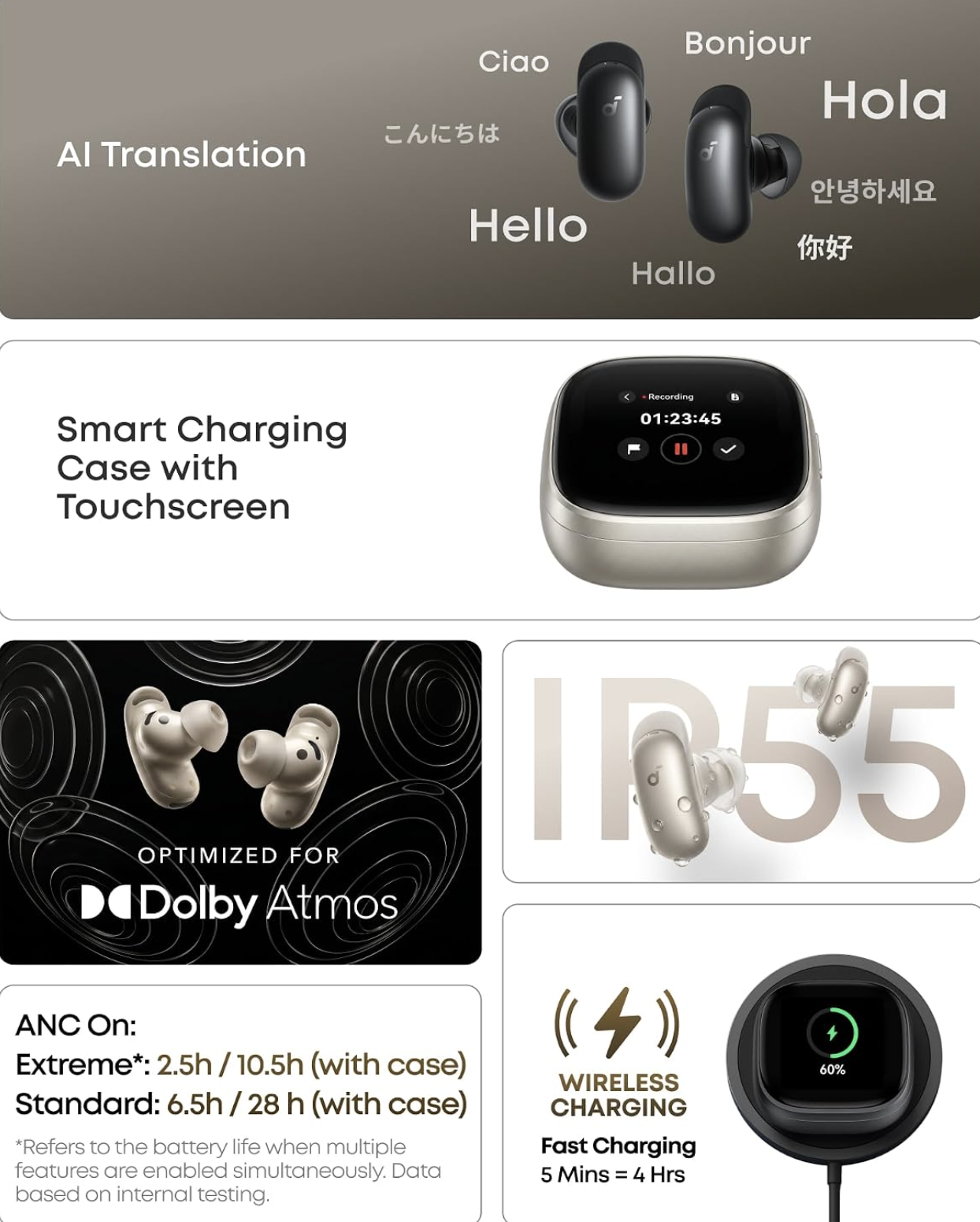 Anker Soundcore Liberty 5 Pro Max Wireless Noise-Cancelling Earbuds with AI Translate & Note Taker Golden - D1204GB1