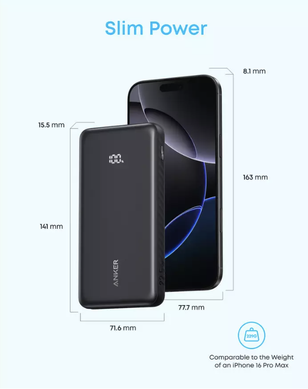 Anker ZOLO Power Bank 10K mAh 22.5W Fast Charging with Built-in USB-C Cable Black - A110DH11