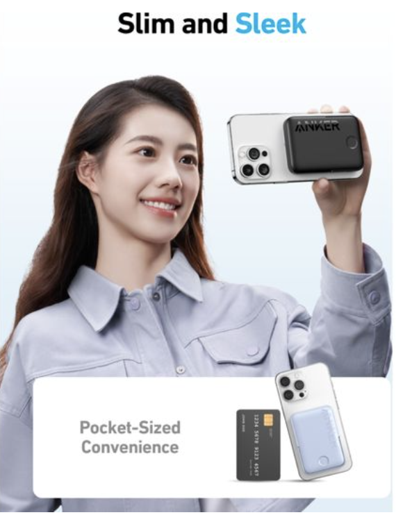 Anker 322 MagGo 5K mAh Magnetic Power Bank Wireless & USB C Port 7.5W Black - A1618G11