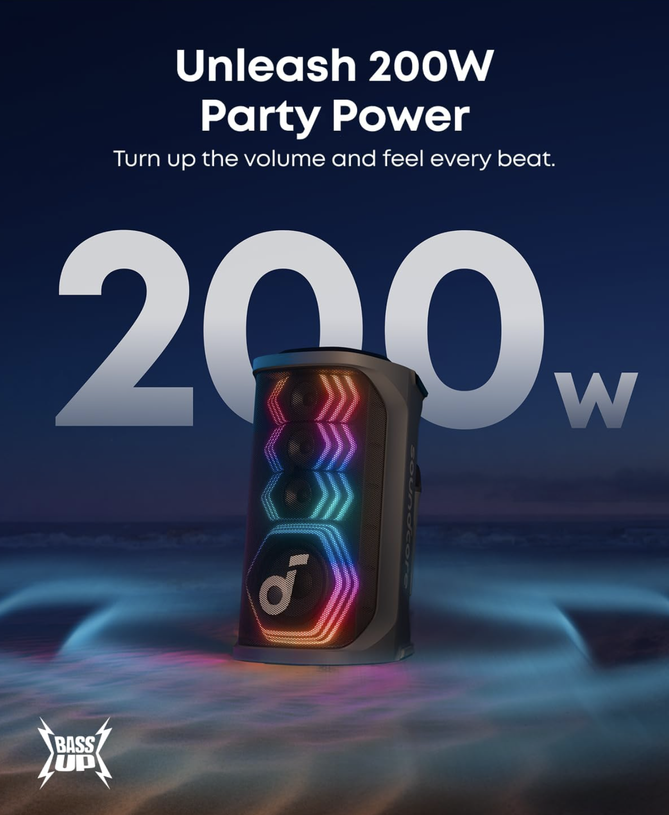 Anker Soundcore Rave 3S 200W AI Karaoke Party Speaker Wireless with Sound Light Show Black - A31A3012
