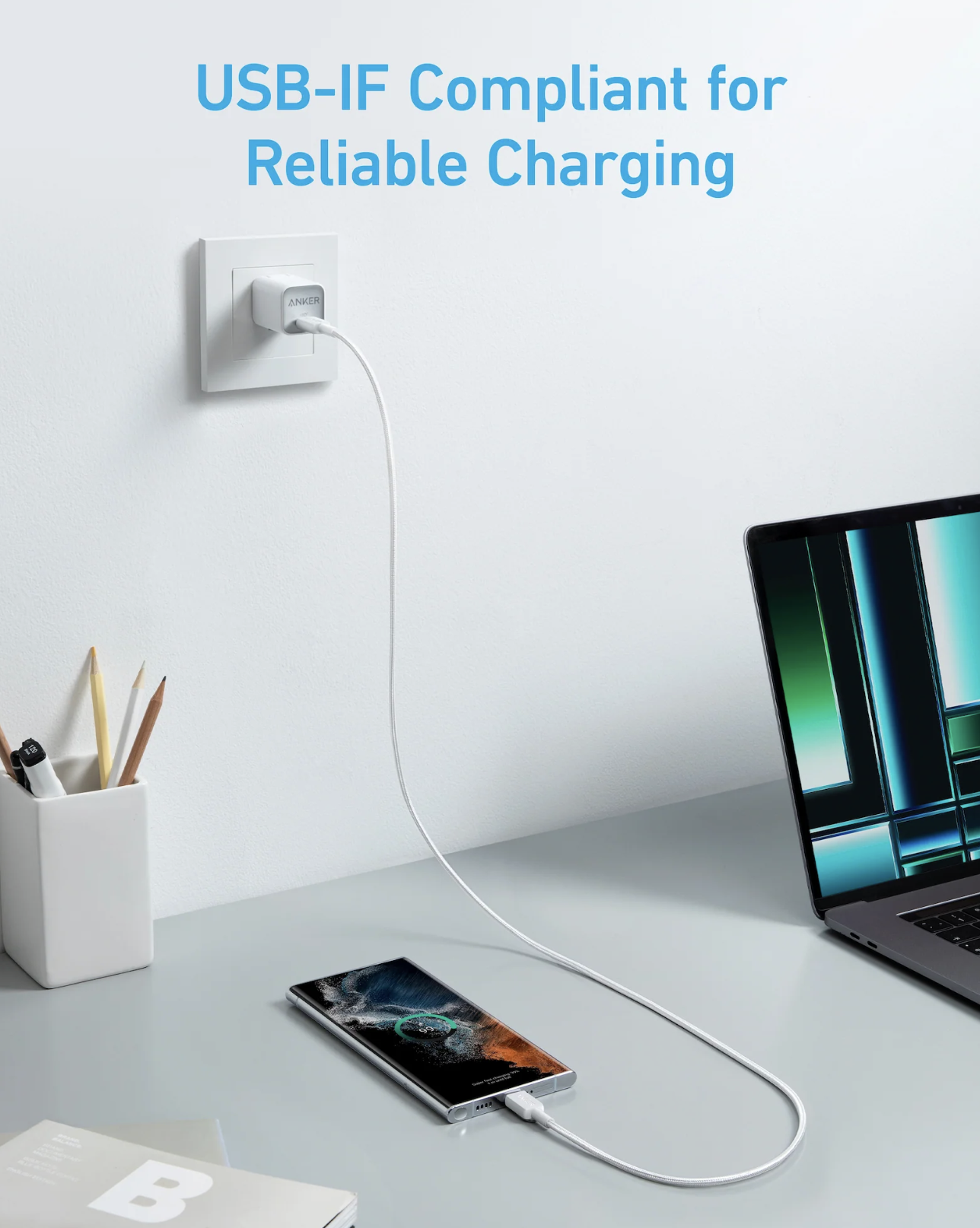 Anker 322 USB-C to Lightning Charging Cable 3FT Braided MFi Certified White - A81B5G21