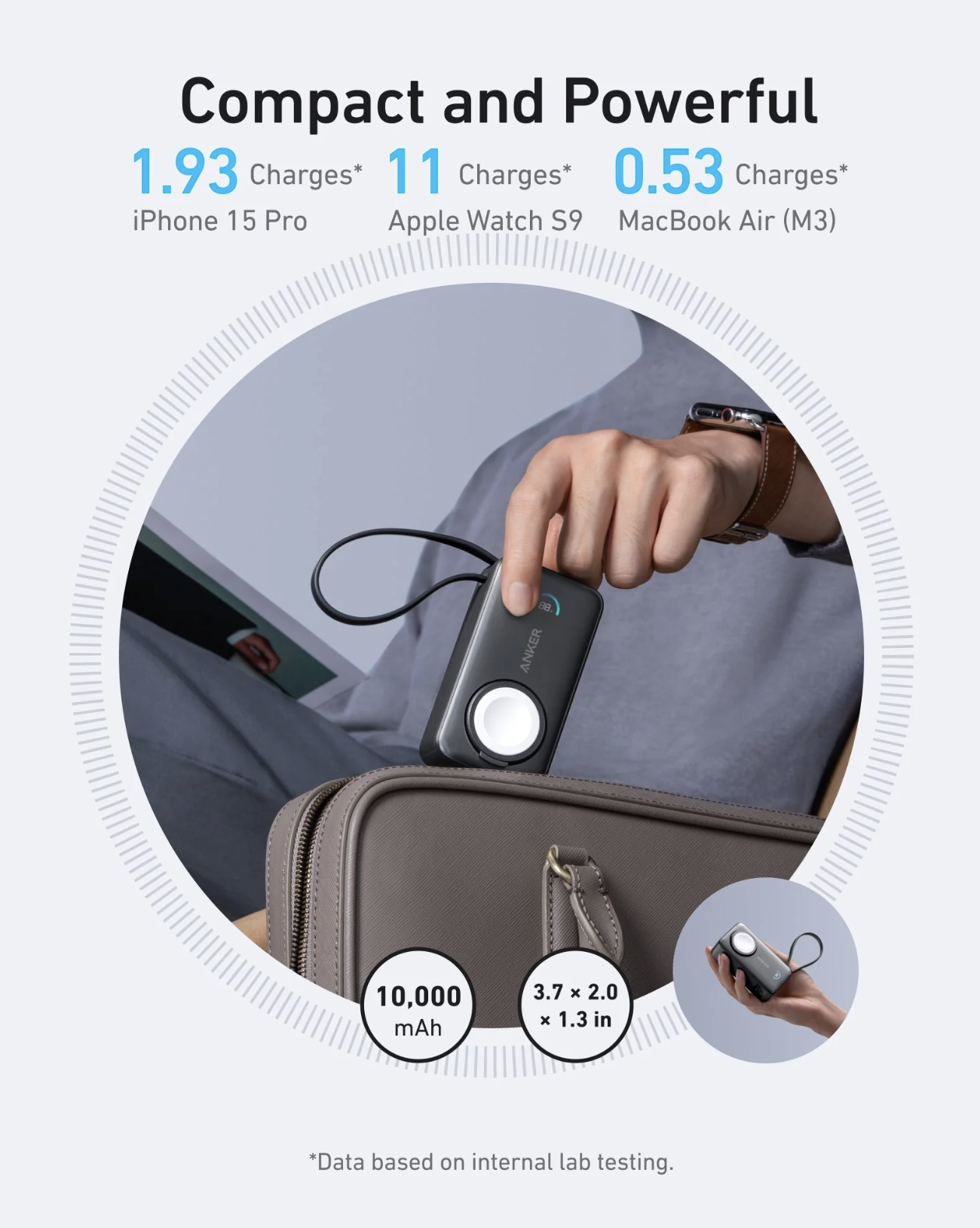 Anker MagGo 10K mAh Power Bank 35W for Apple Watch Wireless & USB C Black - A1657H11