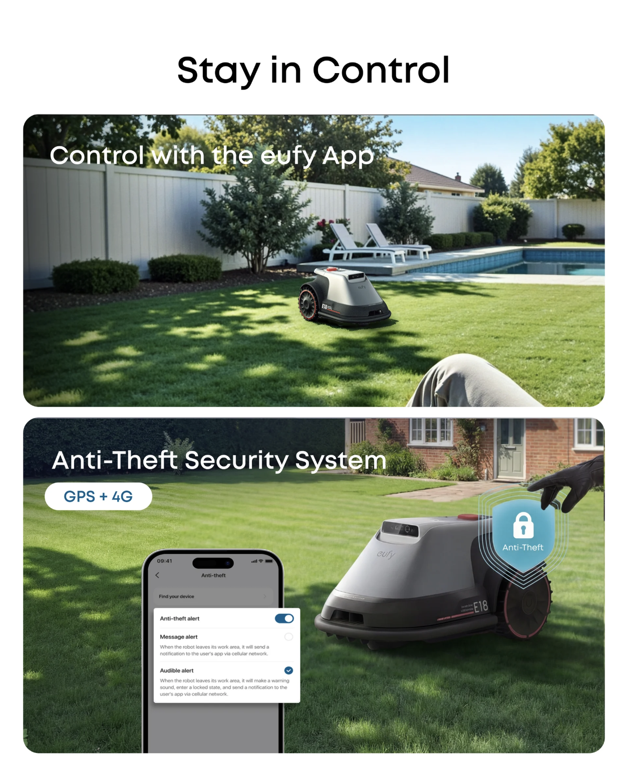 Eufy E18 Robot Cordless Lawn Mower with Hands-Free Auto-Mapping Grey - T28012A1