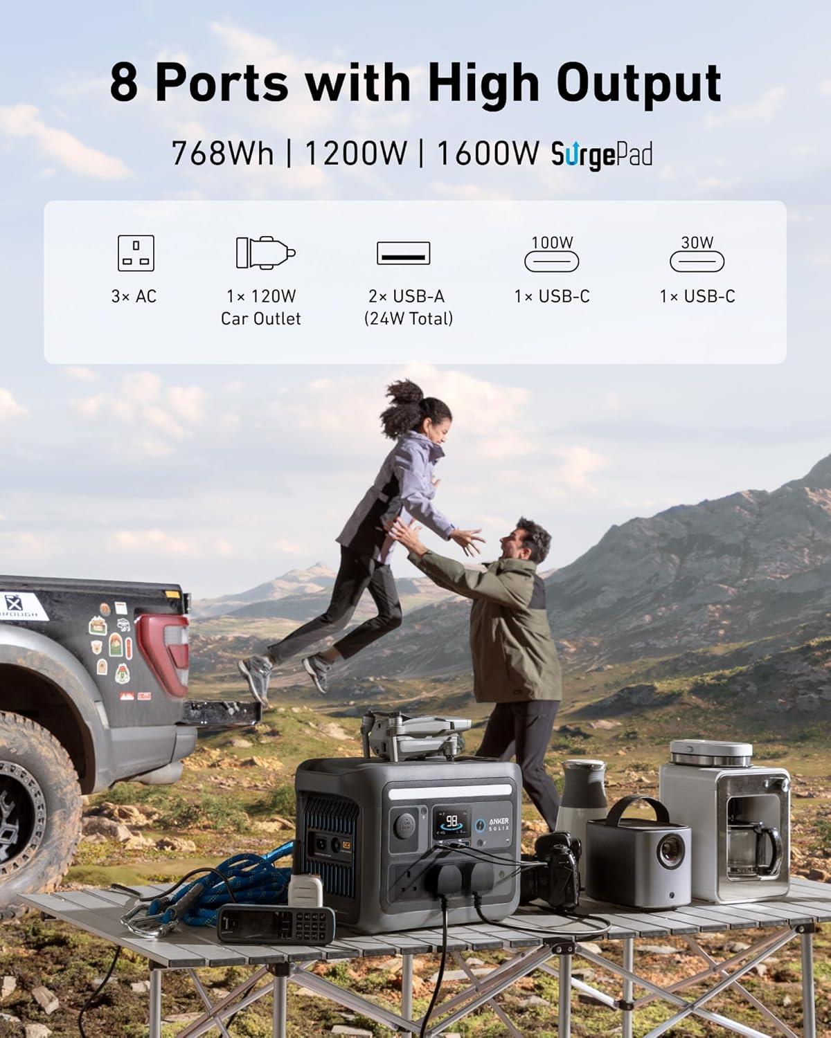 Anker SOLIX C800 Plus Portable Battery Power Station 768Wh Camping Light 1200w