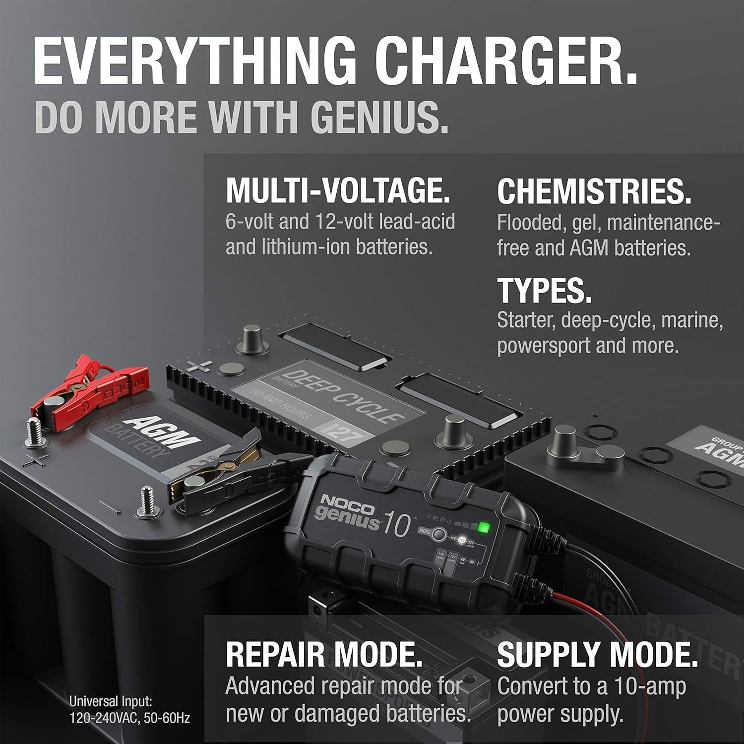 NOCO GENIUS10 Smart Battery Charger Trickle Charger & Desulfator