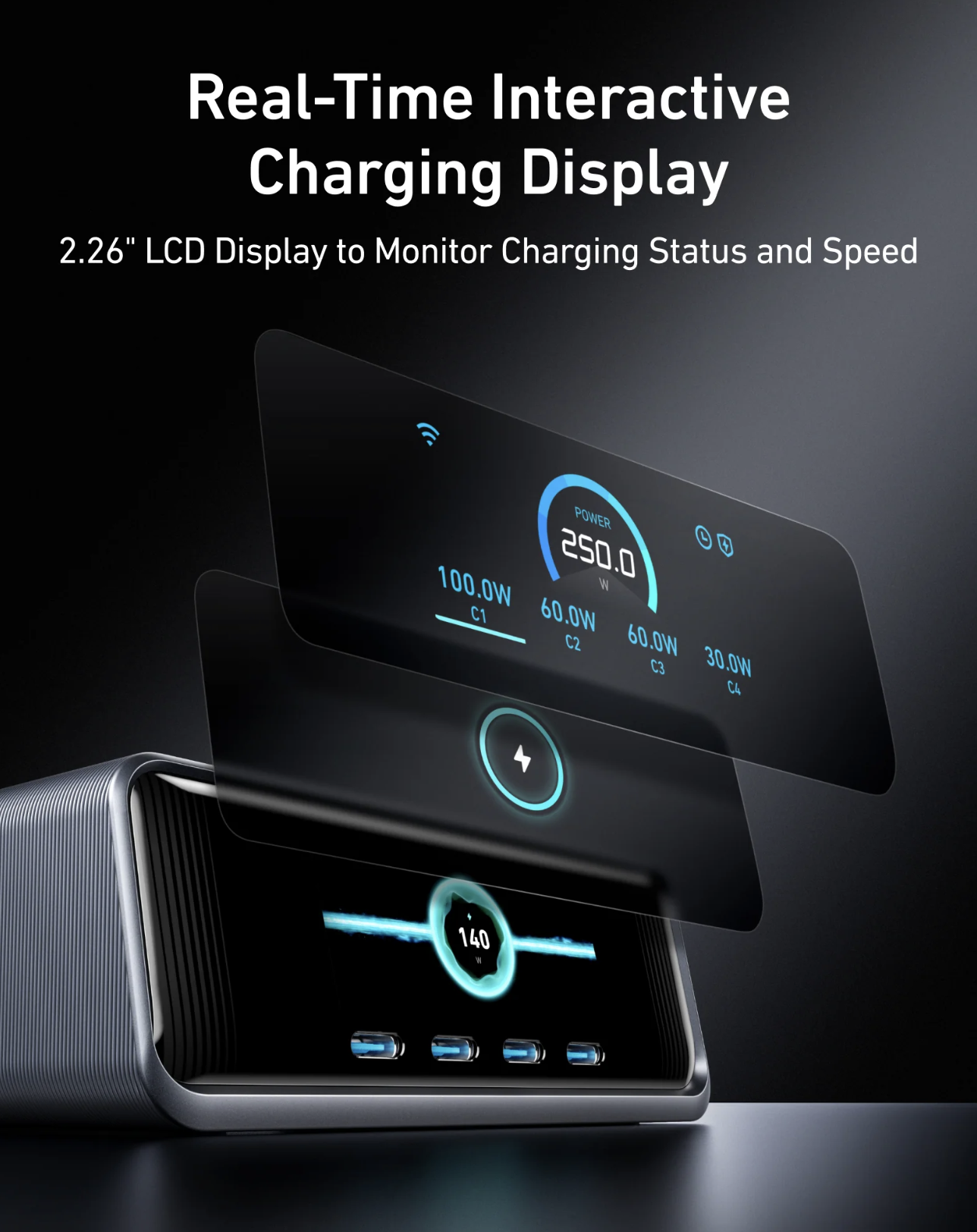 Anker Prime Charger 250W 6 Ports GaNPrime Technology with Smart Control Dial - A2345241