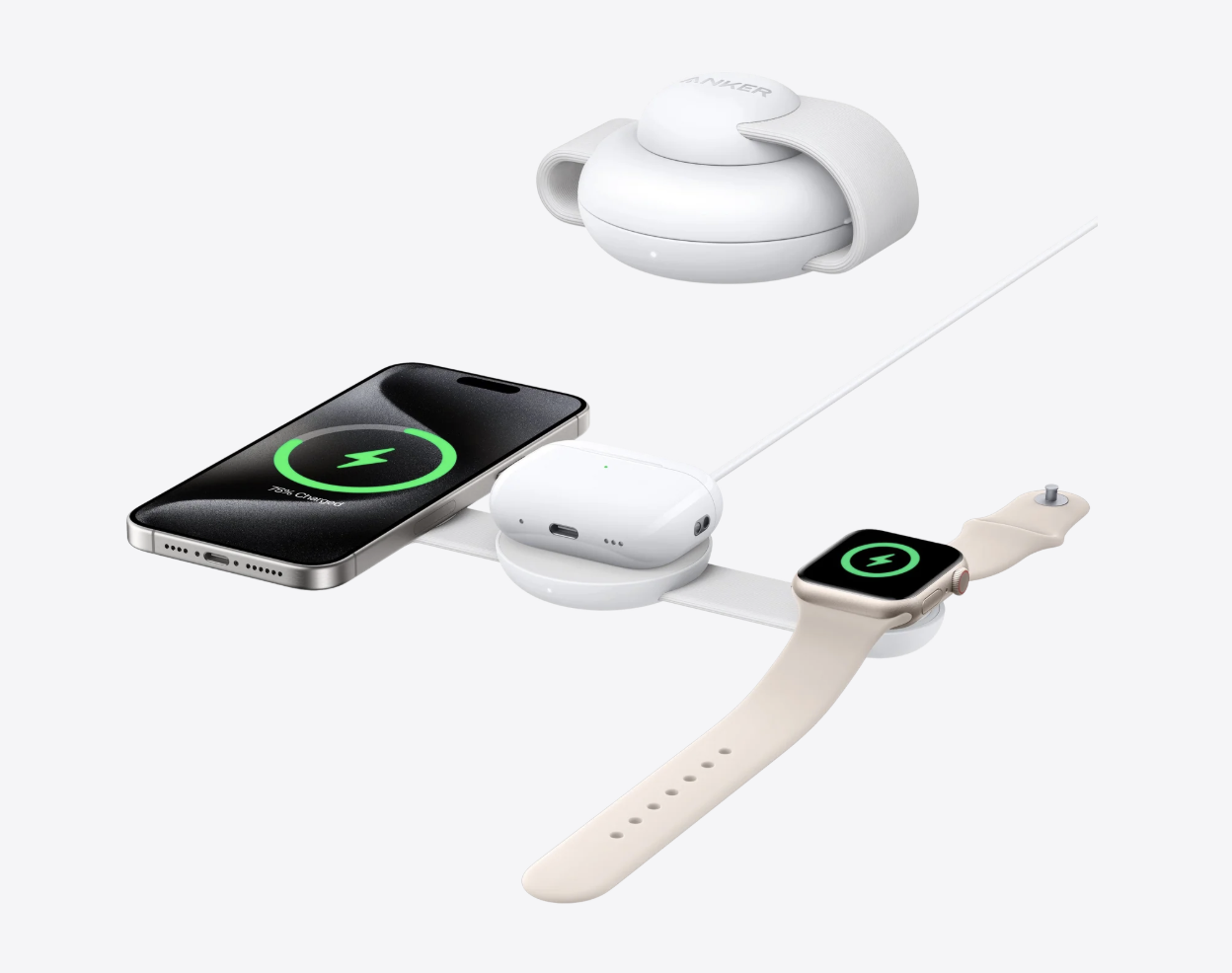 Anker MagGo 3-in-1 Q12 Wireless Fast Charging Station Foldable Pad 5W White - B25M8H21