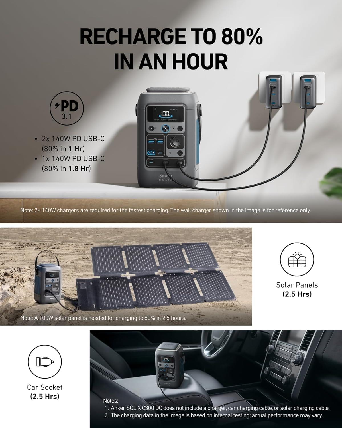 Anker SOLIX C300X DC Portable Battery Power Station 288Wh 300w - A1728011