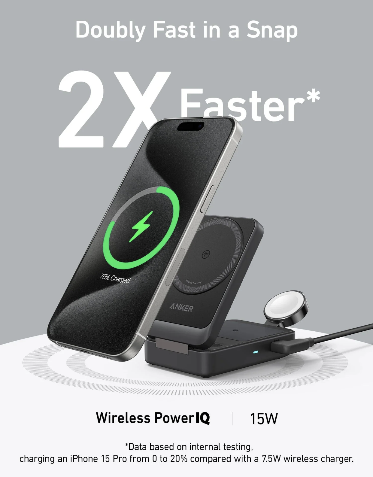 Anker MagGo 3-in-1 Q12 Wireless Ultra Fast Charging Station 15W Foldable Black - B2557212