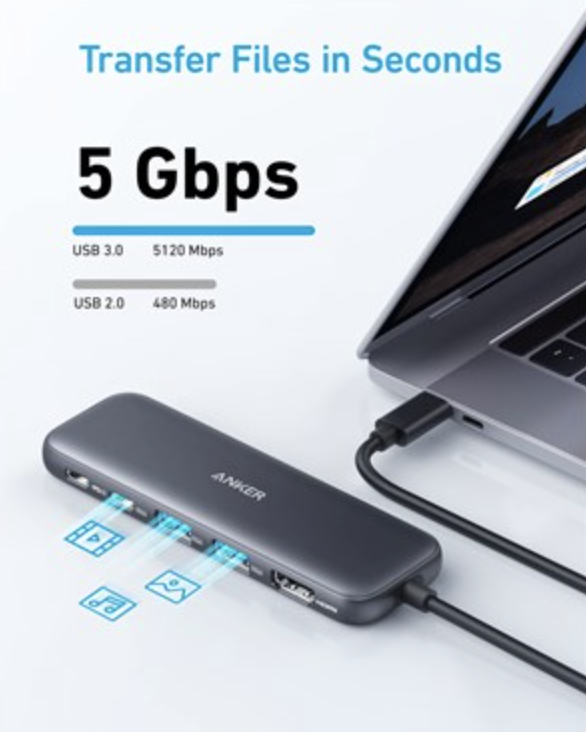 Anker 332 USB-C HUB 5-in-1 Connectivity with Powerful Pass-Through Charging Black  - A8355011