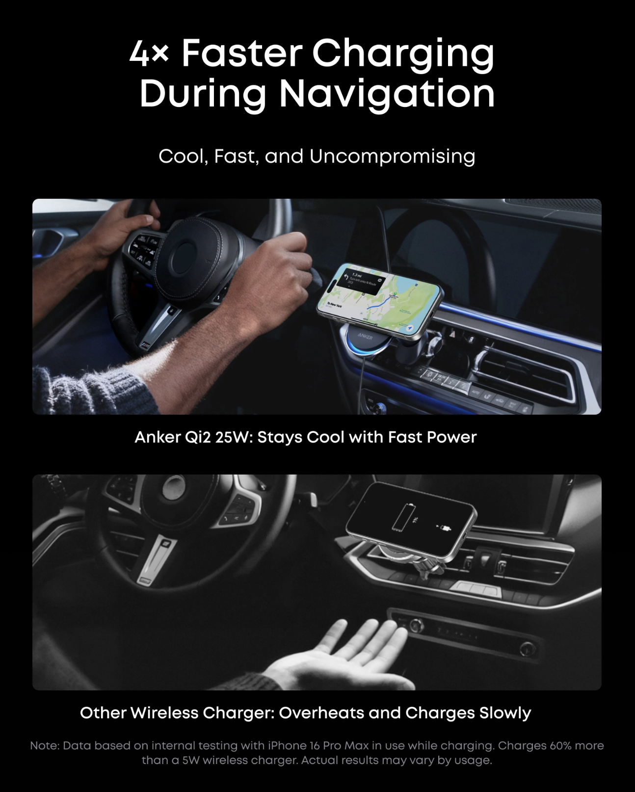 Anker Prime Q12 Ultra Fast Wireless Car Charger AirCool Pad 25W Black- B2933H11